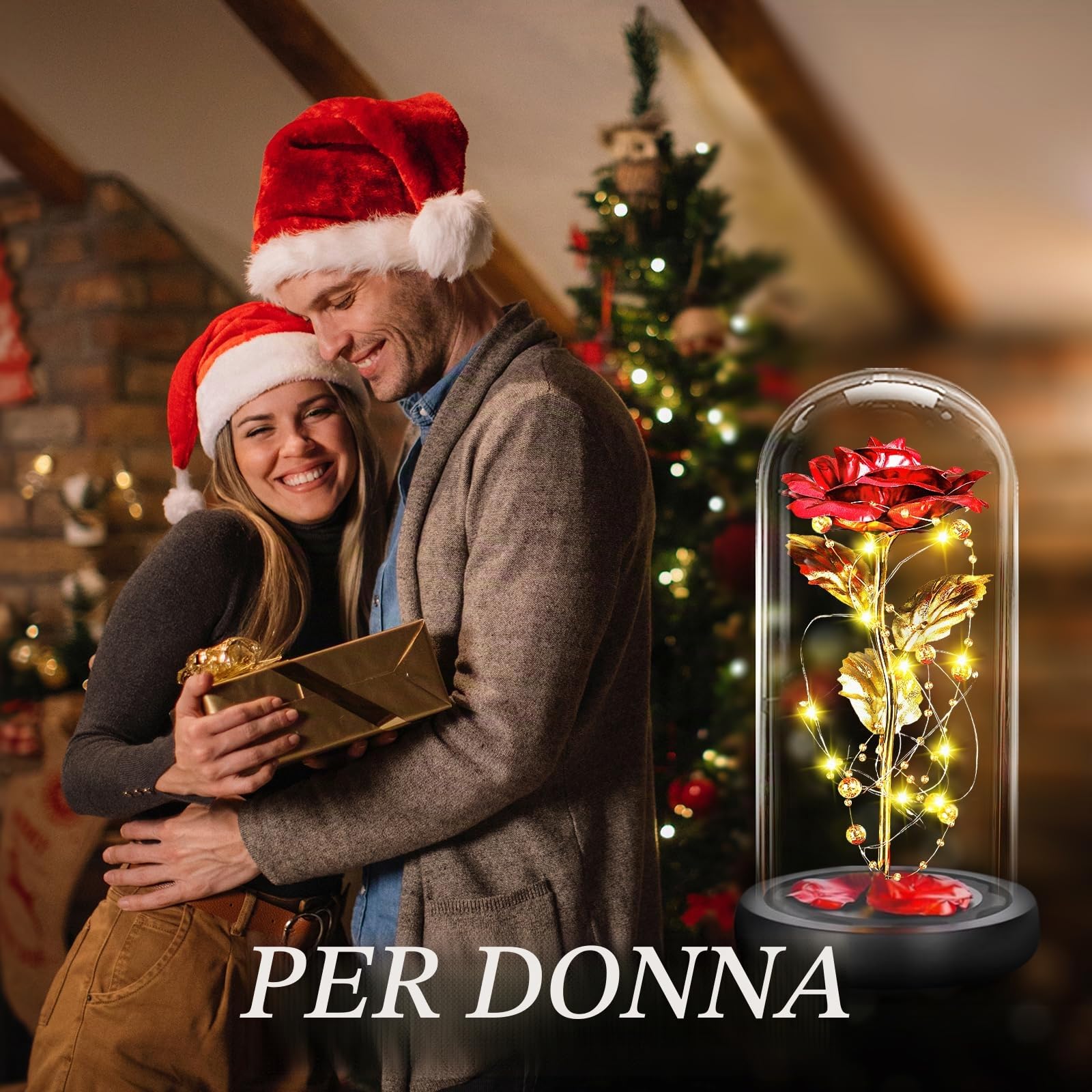 BOLEi Rosa Regalo Per Donne, Rosa Eterna In Vetro, Regalos Per Mamma, regali Di San Valentino Per Lei, Regalo- Di Natale Per Donne, regalis Per Sorelle, Mamma, Nonna(Classico Rosso E Rosa Dorato)