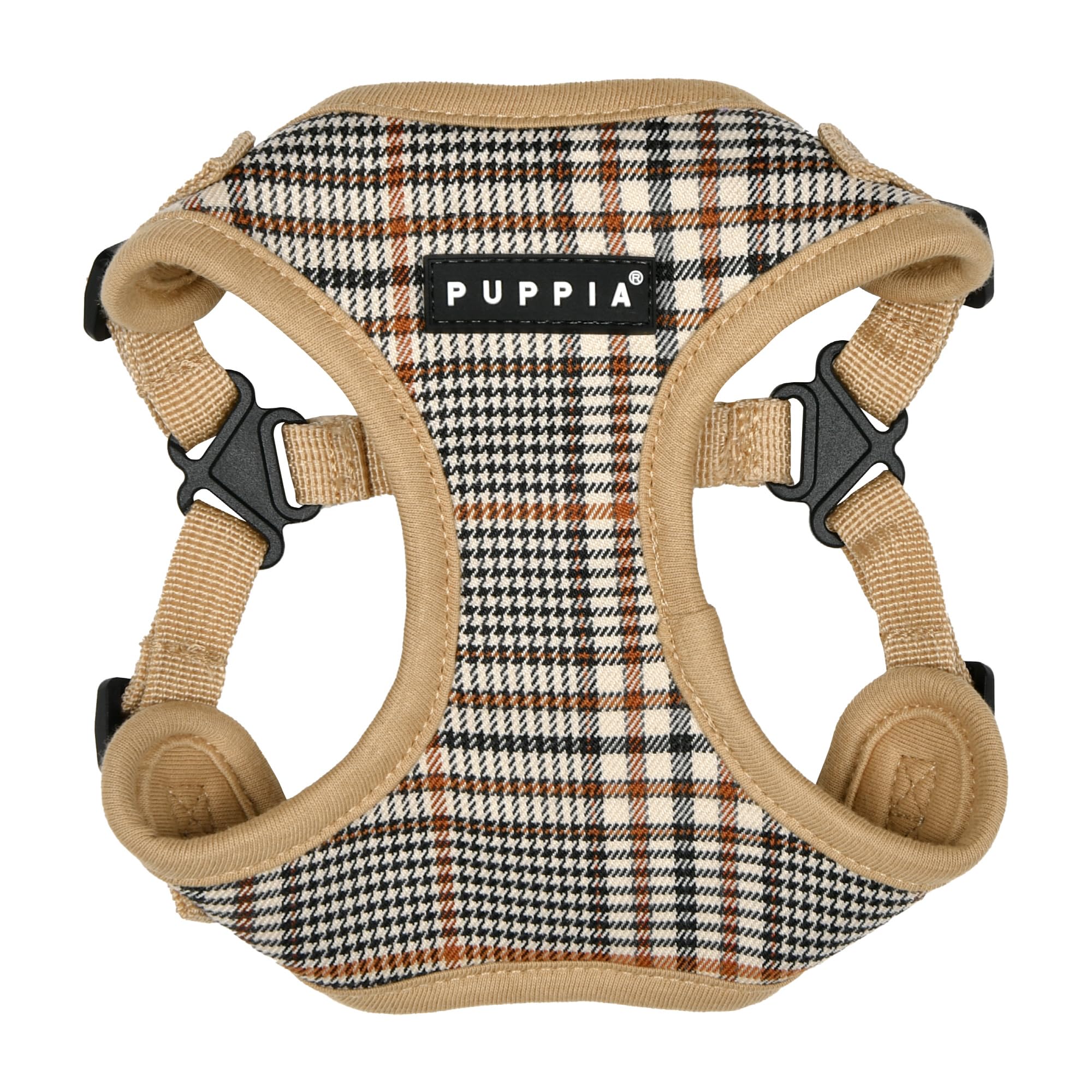 Puppia Lucas Dog Comfort Harness C (Step-in) Fashionable Checkered Pattern Spring Summer Harness for Small and Medium Dogs, Beige, X-Large