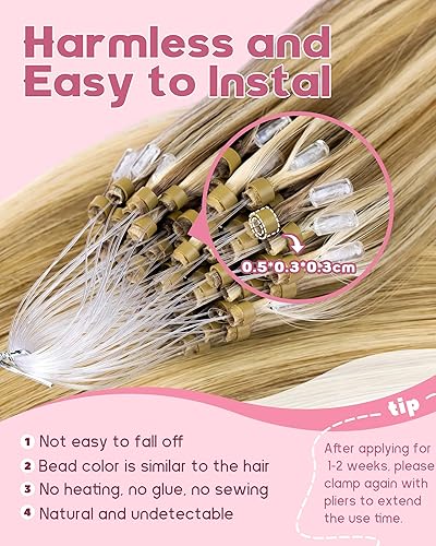 Miniatura 4 de KiiKiiGirl Micro Link - Extensiones de cabello humano virgen Remy, rubio, 18 pulgadas, microenlace, cuentas de cabello, extensiones de cabello