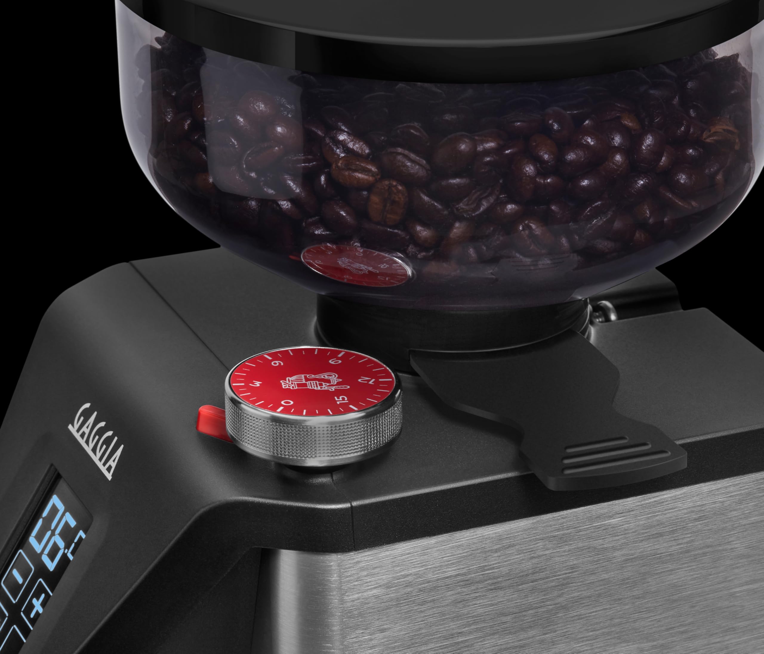 Gaggia Milano MDF55 - Molinillo de café espresso, tolva de 250 g, fabricado en Italia, controles de pantalla táctil y perilla giratoria, ajuste micrométrico continuo, rebaba plana, motor de 310 W