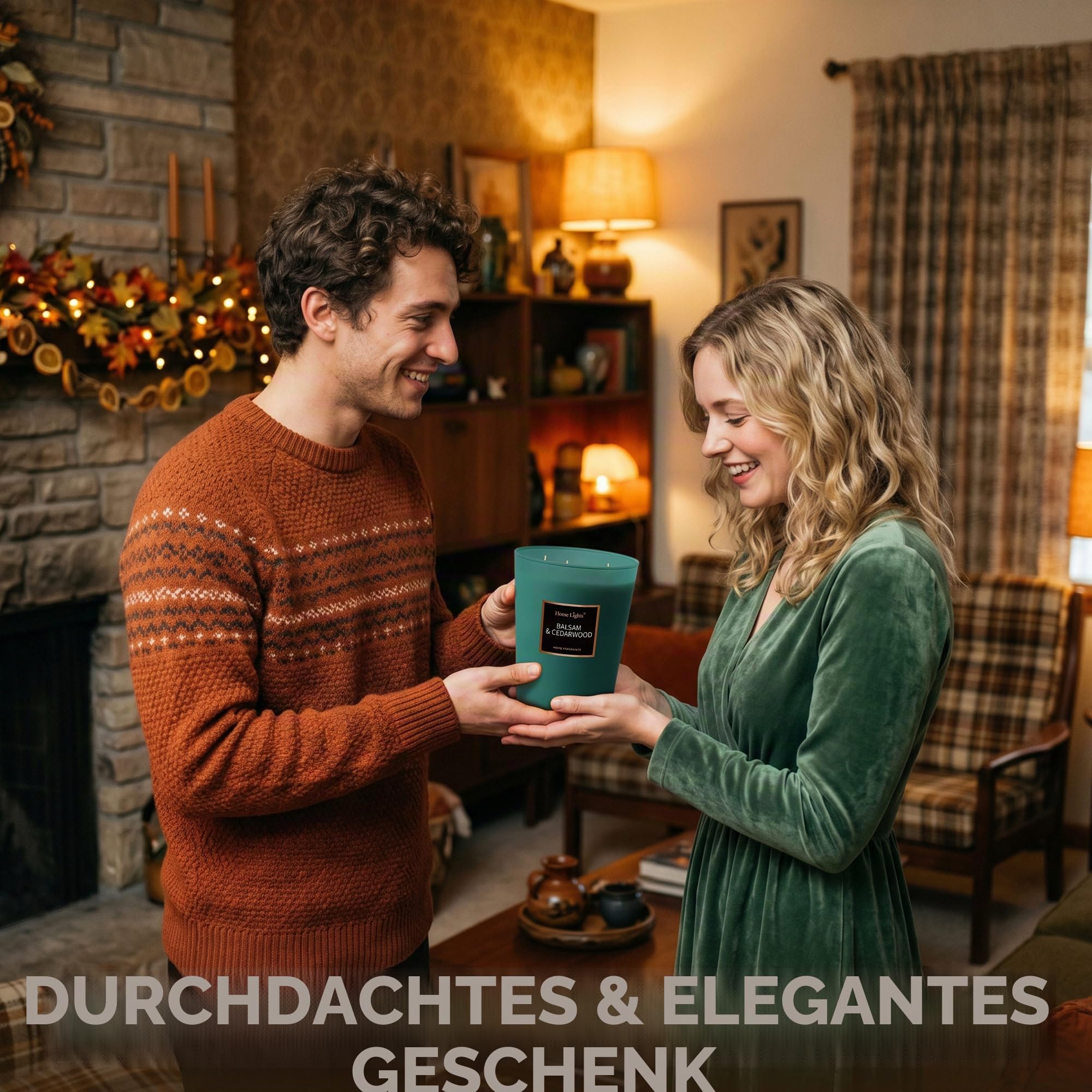 HomeLights Soja-Kerzen mit hohem Duft, groß, 944 ml, für Zuhause, 3 Baumwolldochte, rauchfrei, langlebig, 130 Stunden in Balsam und Zeder, 5 x 6, tolles Geschenk für Damen und Herren