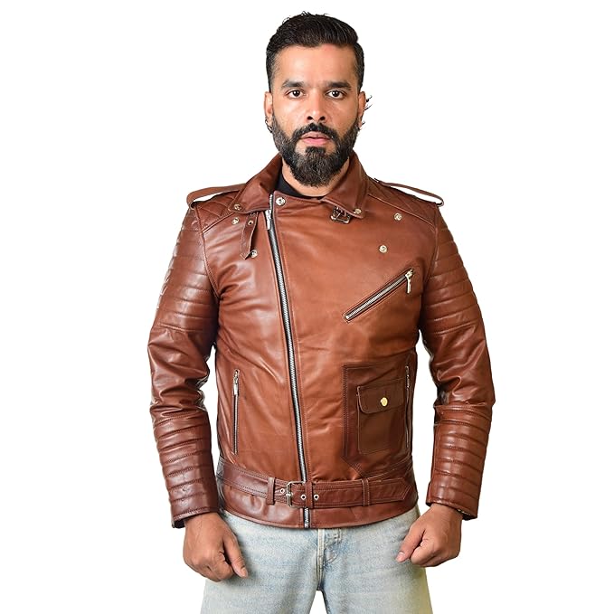 Buy Body Guard Men's Genuine Leather Biker Jacket | Real Leather
