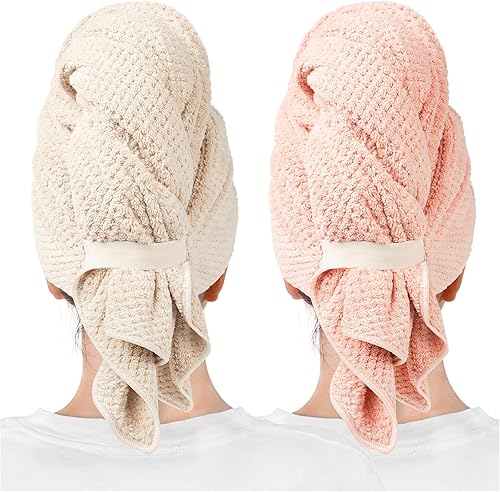 Paquete de 2 toallas grandes de microfibra para mujer, súper absorbentes y de secado rápido, para cabello rizado, largo y corto, turbantes