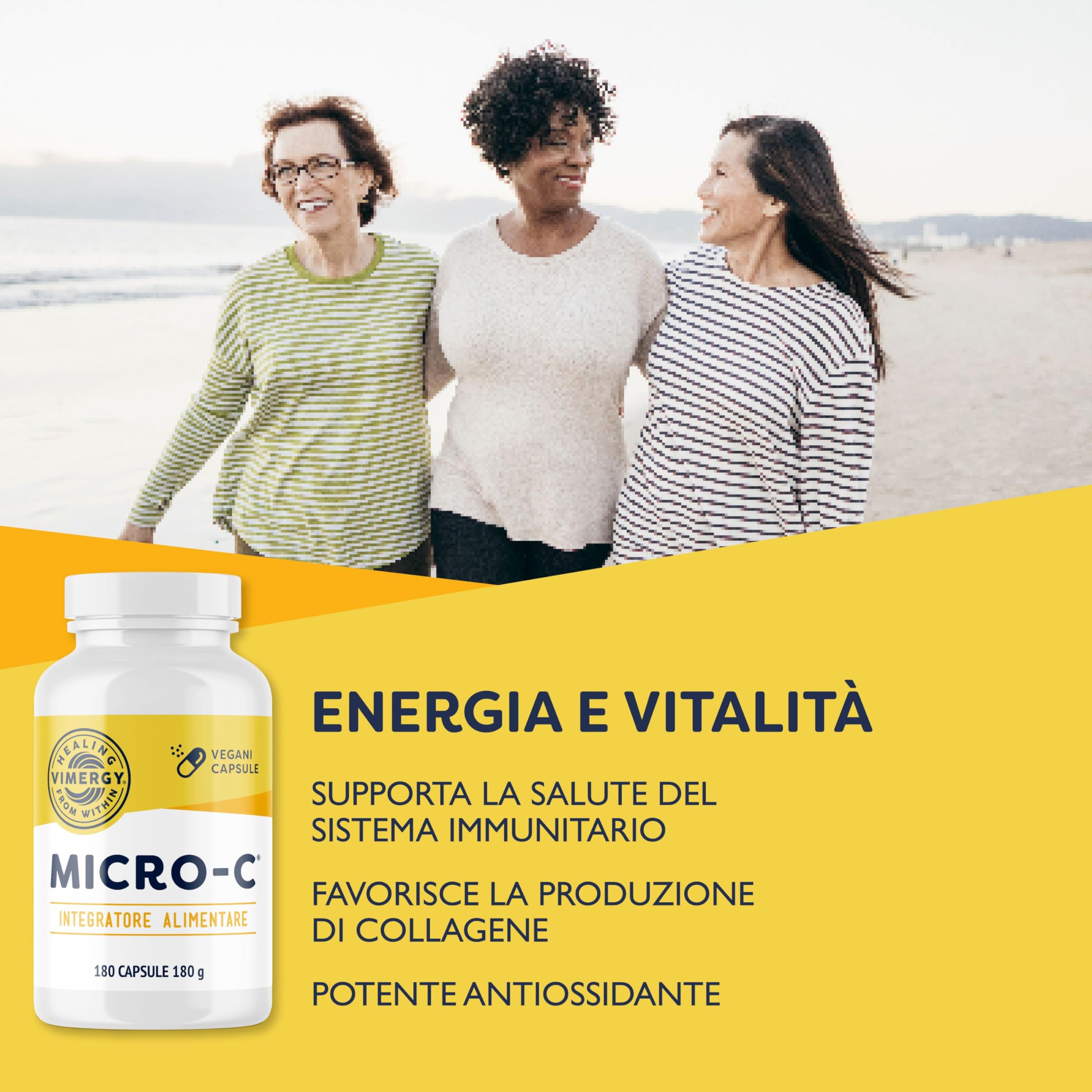 Vimergy Micro-C Capsule di Vitamina C - 180 Dosi – Vitamina C 500 mg, Meno Acida – Rosa Canina – Per Sistema Immunitario e Muscoloscheletrico – Senza Glutine – Kosher – Vegan