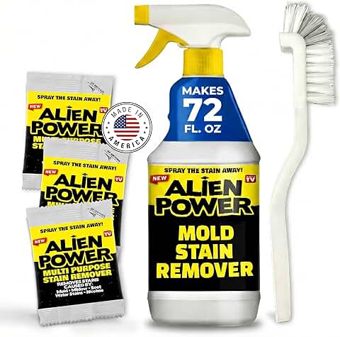 Alien Power Instant Stain Remover Spray for Mold and Mildew and Grout, All Purpose No-Scrub Cleaner for Bathroom & Household Surfaces, Tiles, Wall & Washing Machines - 3 Packets (Makes 72 Fl Oz)