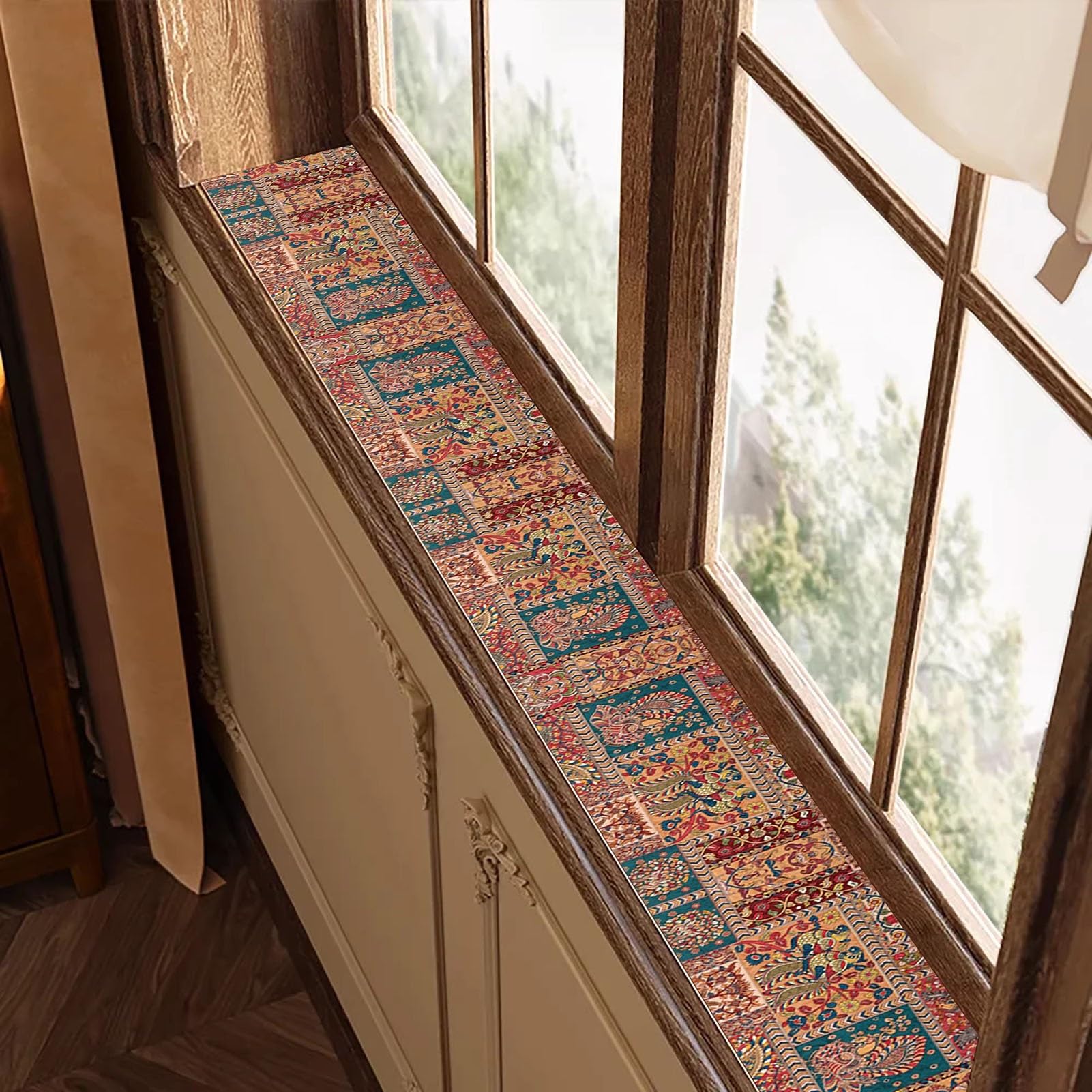 Tapis de rebord de fenêtre en cuir déco salon et plantes d'intérieur