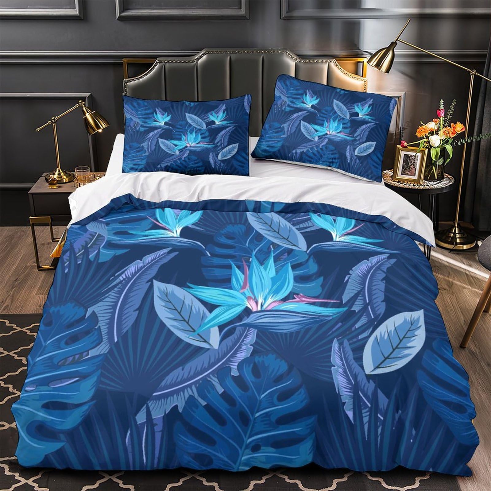 MMDASBVPE TropicalFlowers Quilt Cover 3D Design Printed Hypoallergenic 3 Pcs Bedding Set Zipper Comforter Cover Super Soft Machine Washable for Kids Adults Women Teens Youth Double（200x200cm）