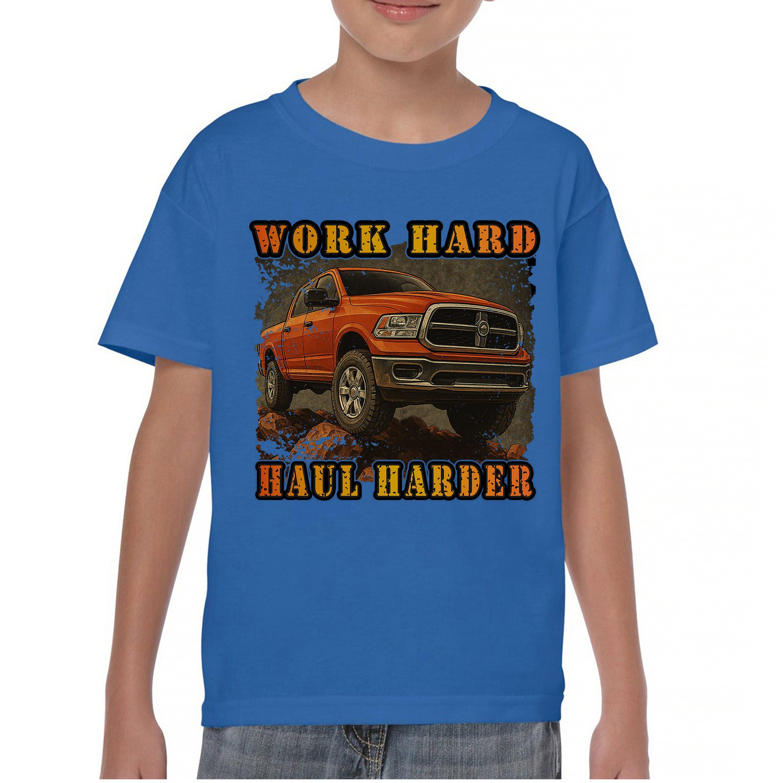 Tee Hunt Work Hard Haul Harder Youth Short Sleeve T-Shirt