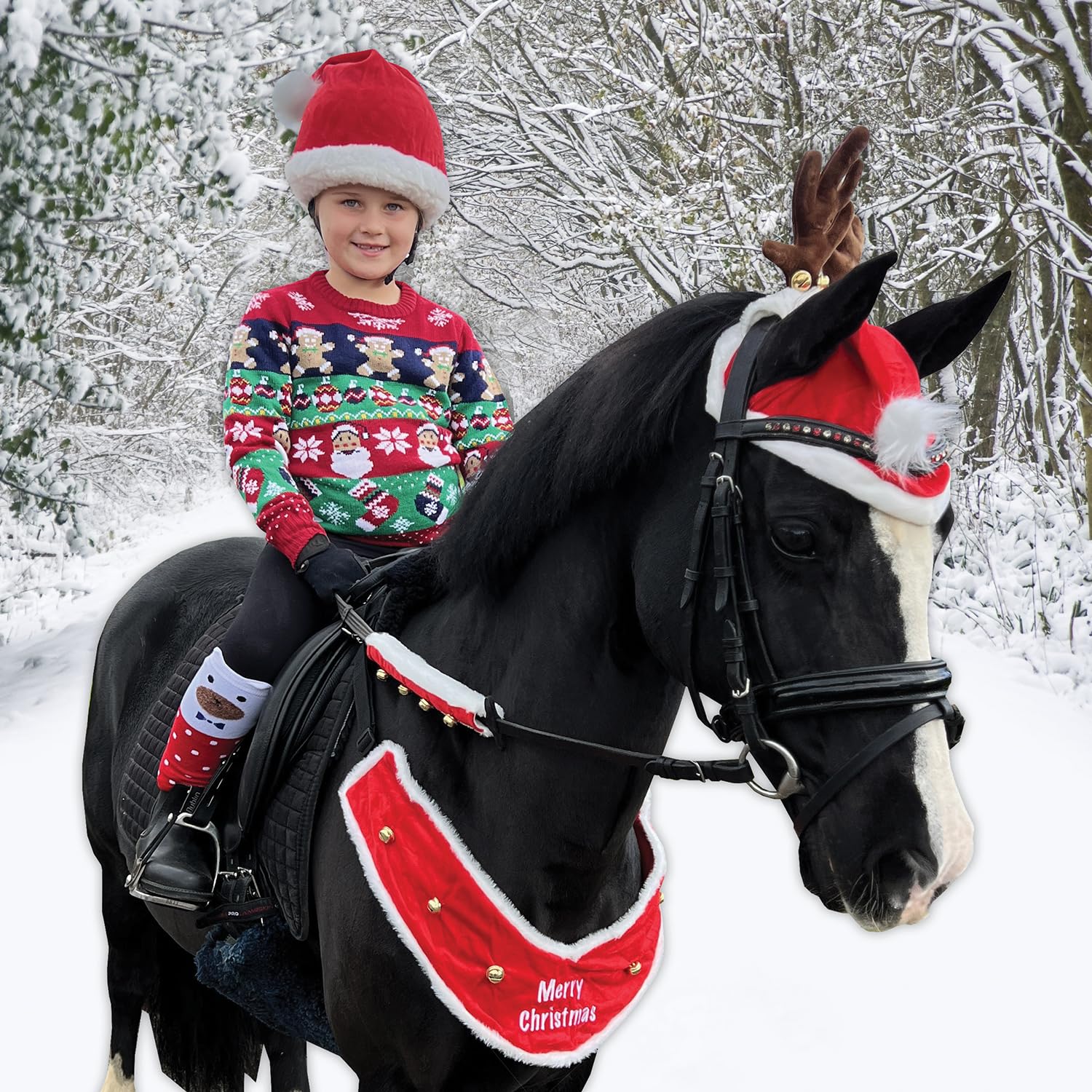 Equetech Santa's Hat Christmas Hat Silk Helmet Cover, Red, One Size - Image 2