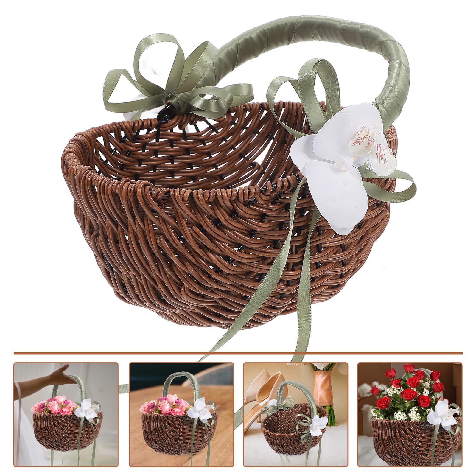 Handgefertigter Hochzeitsblumenkorb aus Kunststoff und Rattan Leicht und Verschleißfest für Blumenmädchen bei Strandhochzeiten oder Events