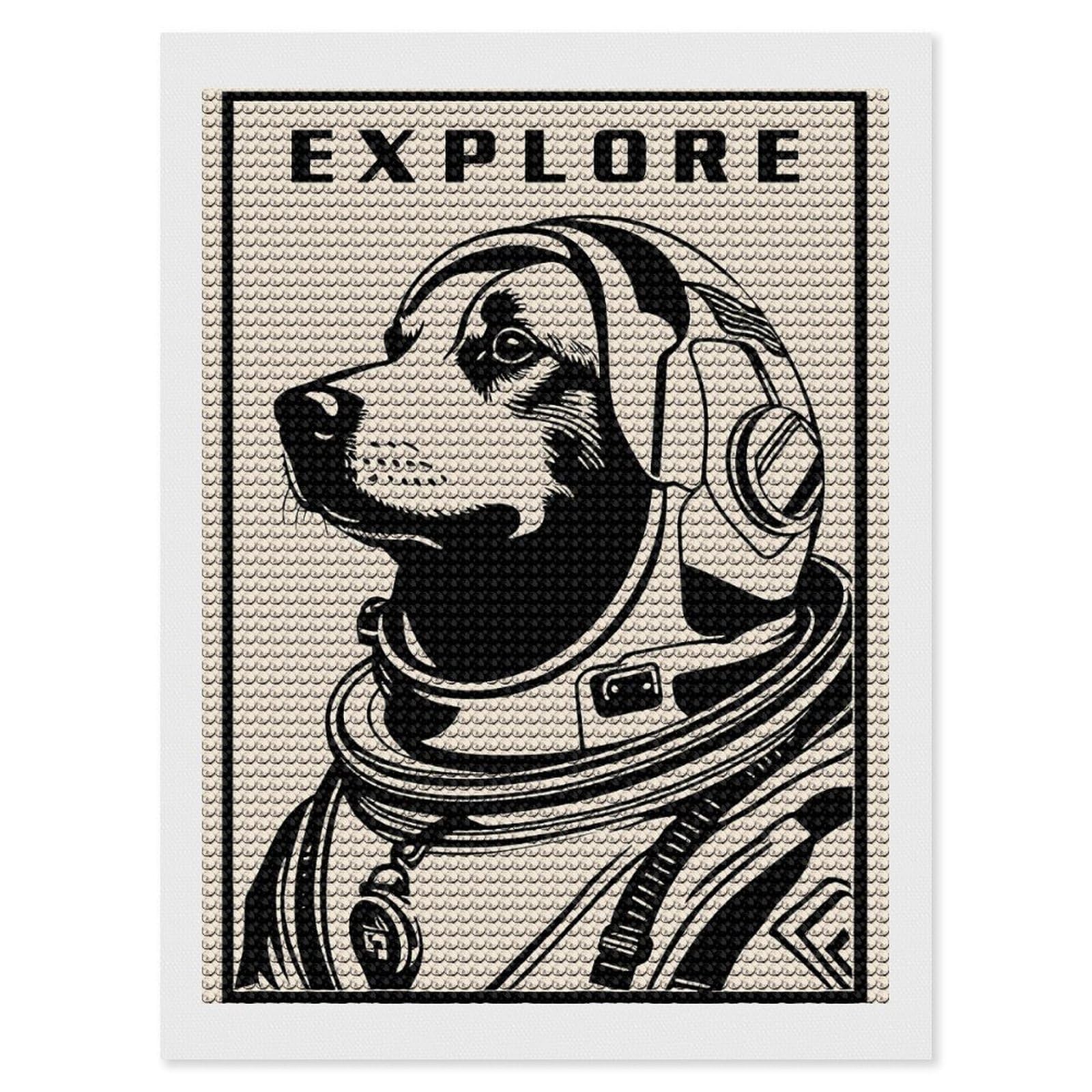 Junmoney Laika Explorer Diamond Art Kit 12"x16", Bedroom Decor, Adhesive Canvas, Full Kit Included, Thoughtful Present, Birthday Gift
