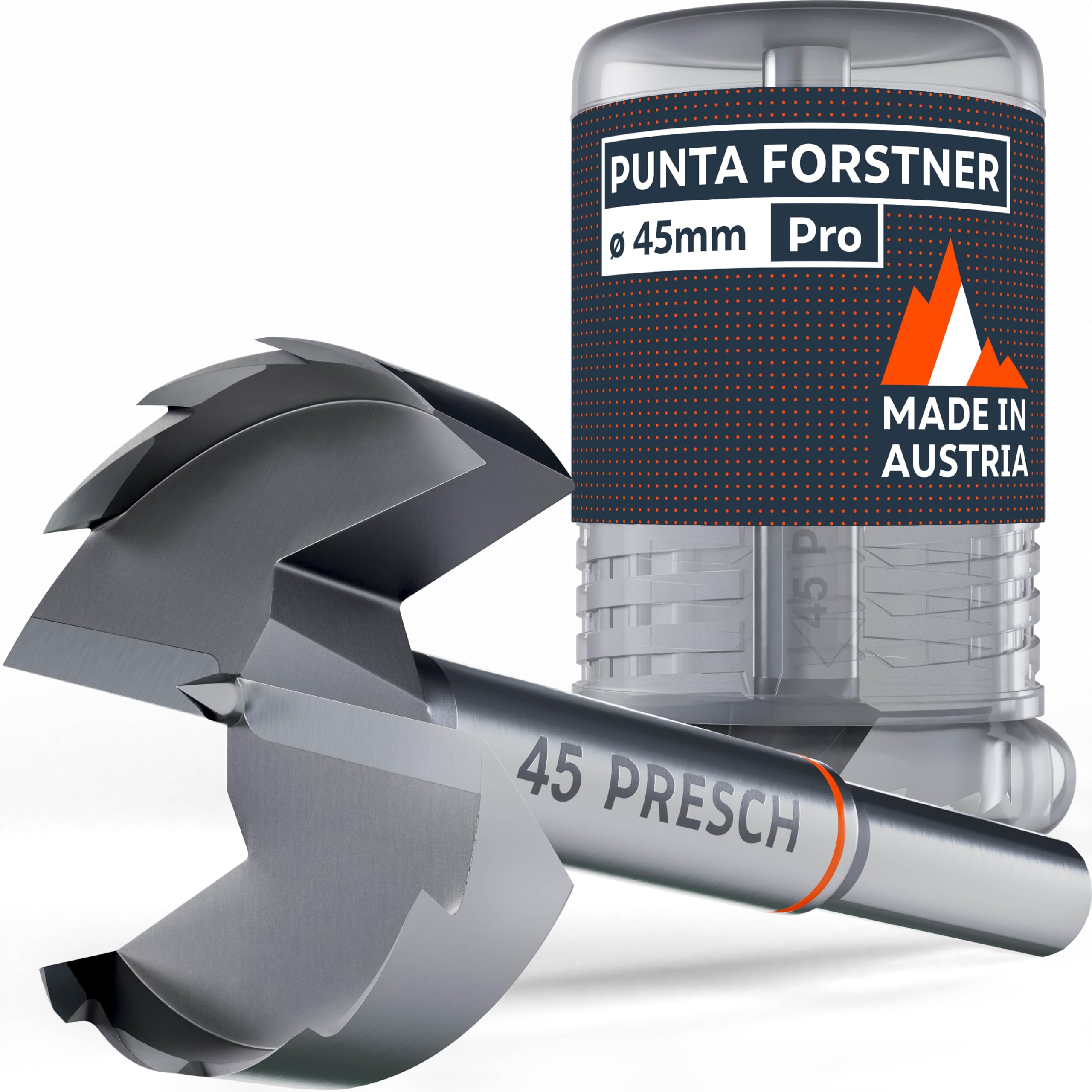 Presch Punta Forstner Ø 45mm - Punta per legno di alta qualità e durata con taglienti estremamente affilati - Punta centrale precisa per una perfetta concentricità