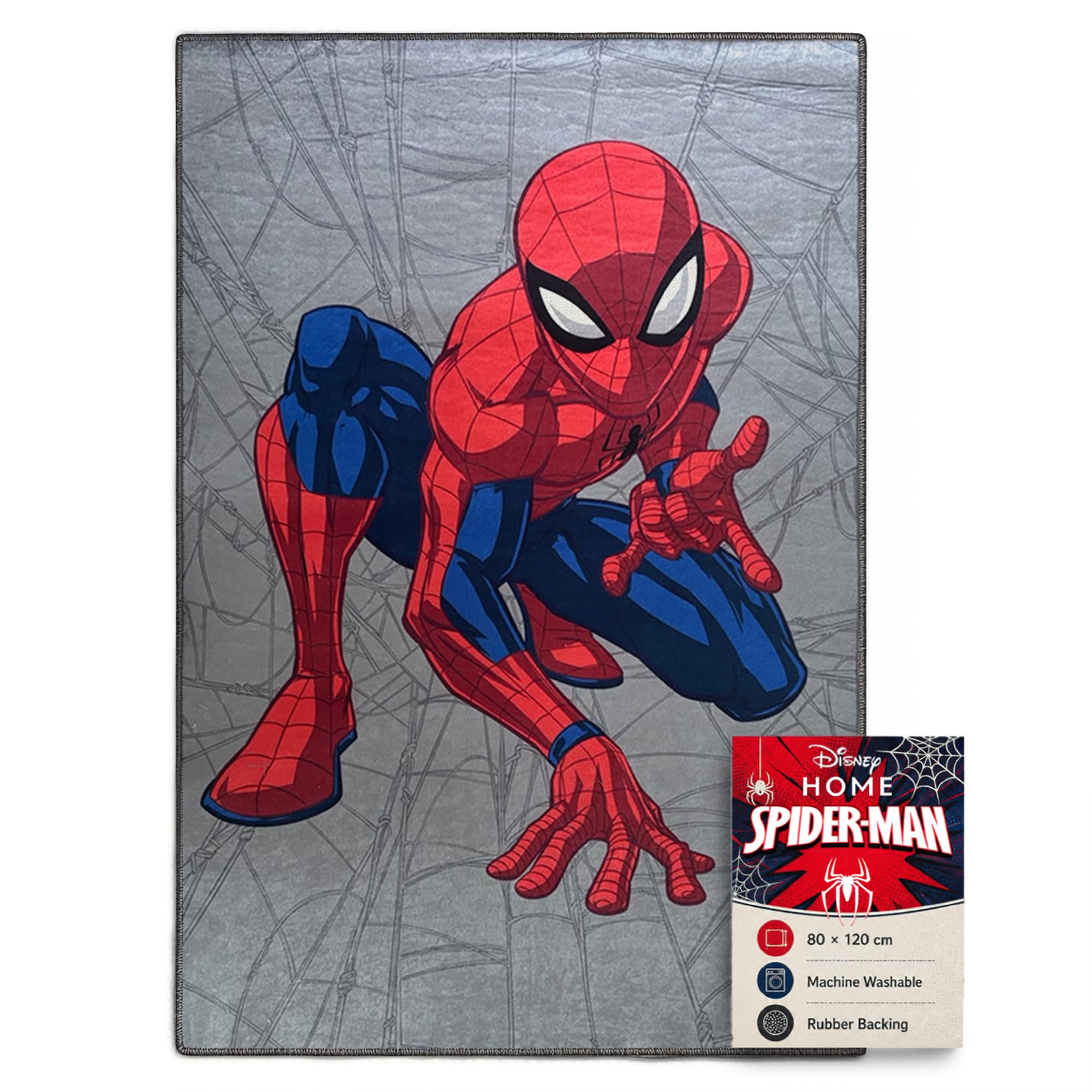 Disney Home Tapis pour Enfants, Tapis de Jeu sous Licence Officielle pour Chambre d'enfant, Salle de Jeux, Tapis de Jeu antidérapant et Lavable en Machine, Tapis Spiderman, 80x120cm