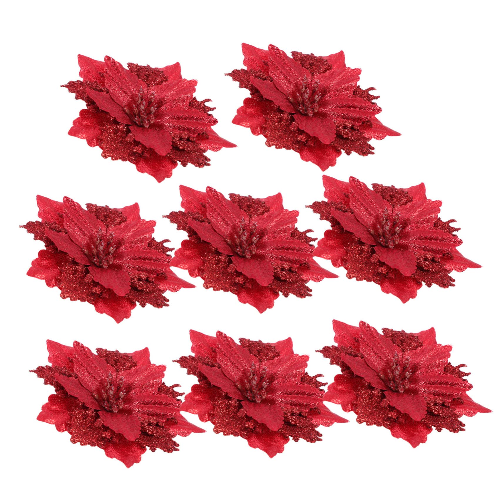 OUNONA 24piezas Flores Artificiales para Decoración De Árbol De Navidad Adornos De Poinsettia Rojos para Fiestas y Celebraciones Accesorios Festivos para Crear Un Navideño Alegre