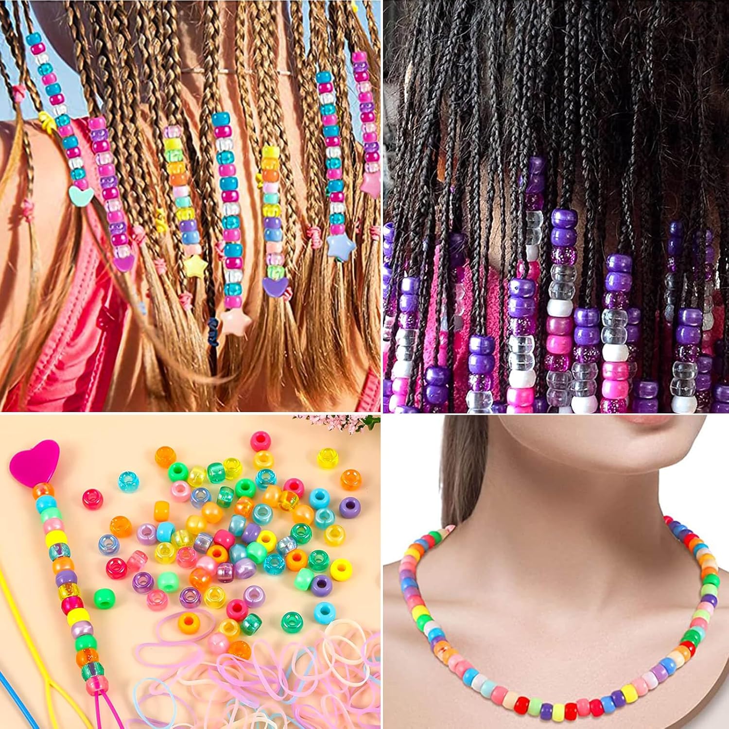 Wavlakth 1770Pcs Heart Star Pony Beads Hair Bead for Braid, Acrylic Butterfly Large Hole Pony Beads with Elastic Rubber Band Threader for Bracelets Earring Necklace Jewelry Making (Pearl-Color) - Image 7