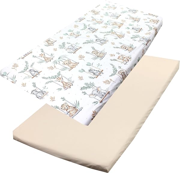 TupTam Lenzuolo per Bambini Bambino Confezione da 2, Safari swing verde, 70 x 140 cm - 1