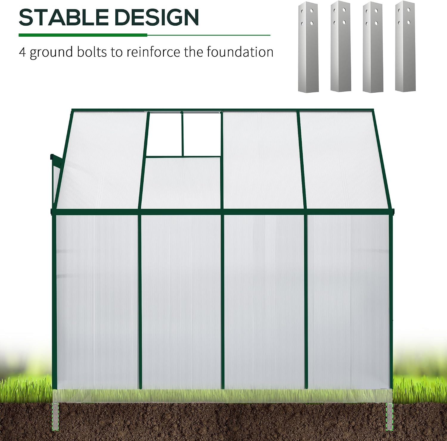 Outsunny 8' x 4' x 7' Hobby Greenhouse, Walk-in Lean-to Polycarbonate Hot House Kit with Aluminum Frame, Sliding Door, Roof Vent, Green