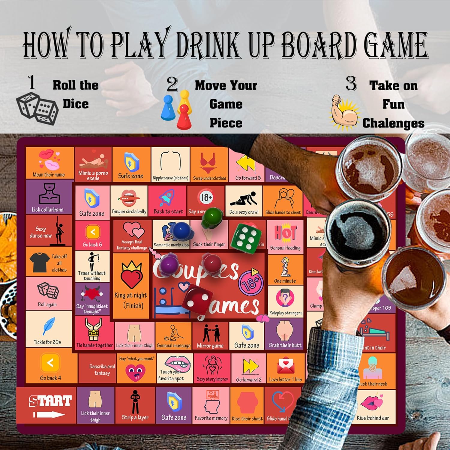 Couples Games for Adults, Board Games for Boyfriend Girlfriend, Date Night Ideas Dirty Activities Adultopoly for Bridal Shower, Game Night, Party, for Husband, Wife, Valentine’s Day