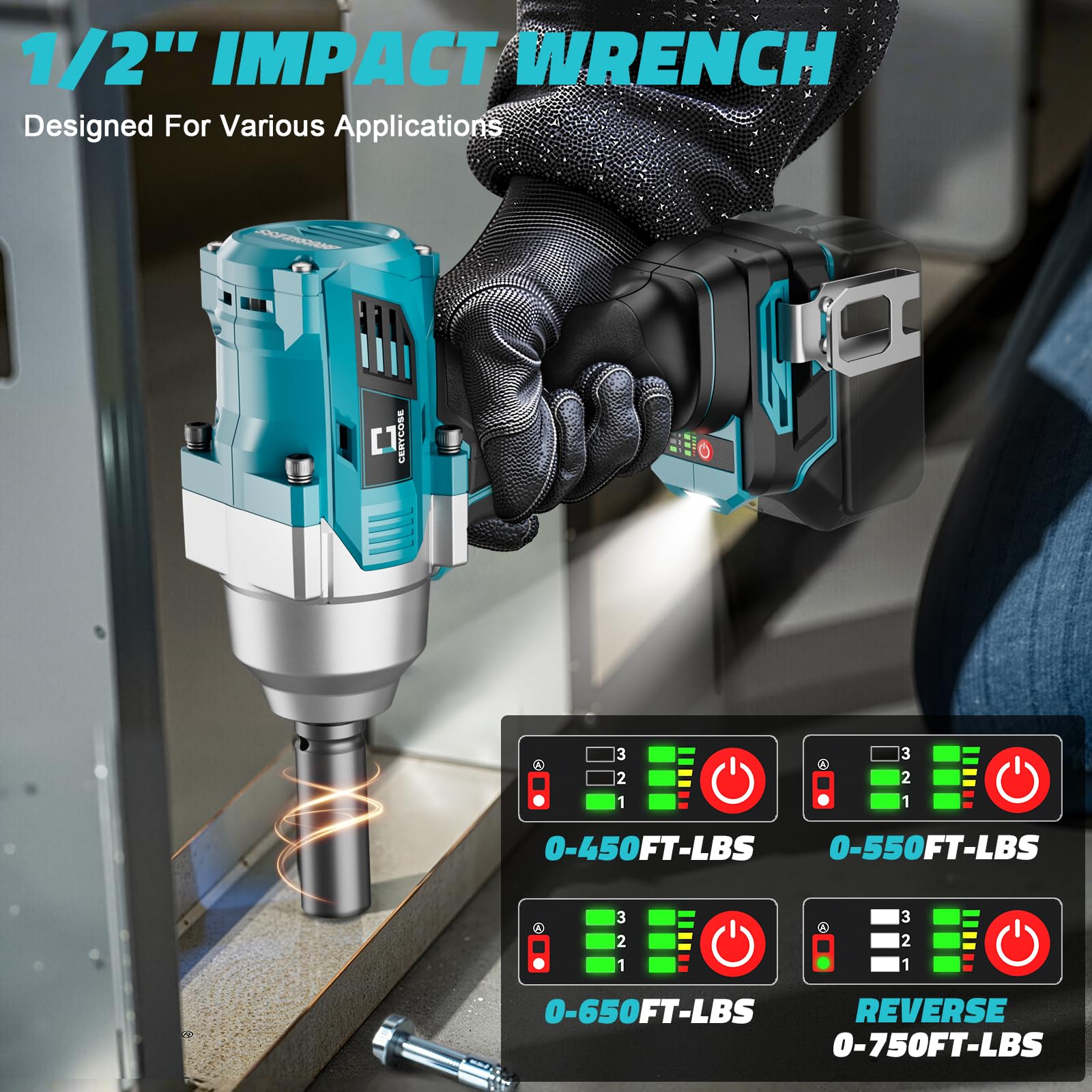 Avvitatore a percussione senza fili da 1/2" per batteria Makita da 18 V - Pistola avvitatore a percussione senza spazzole ad alta coppia con coppia di 120 m, luce da lavoro a LED, design ergonomico