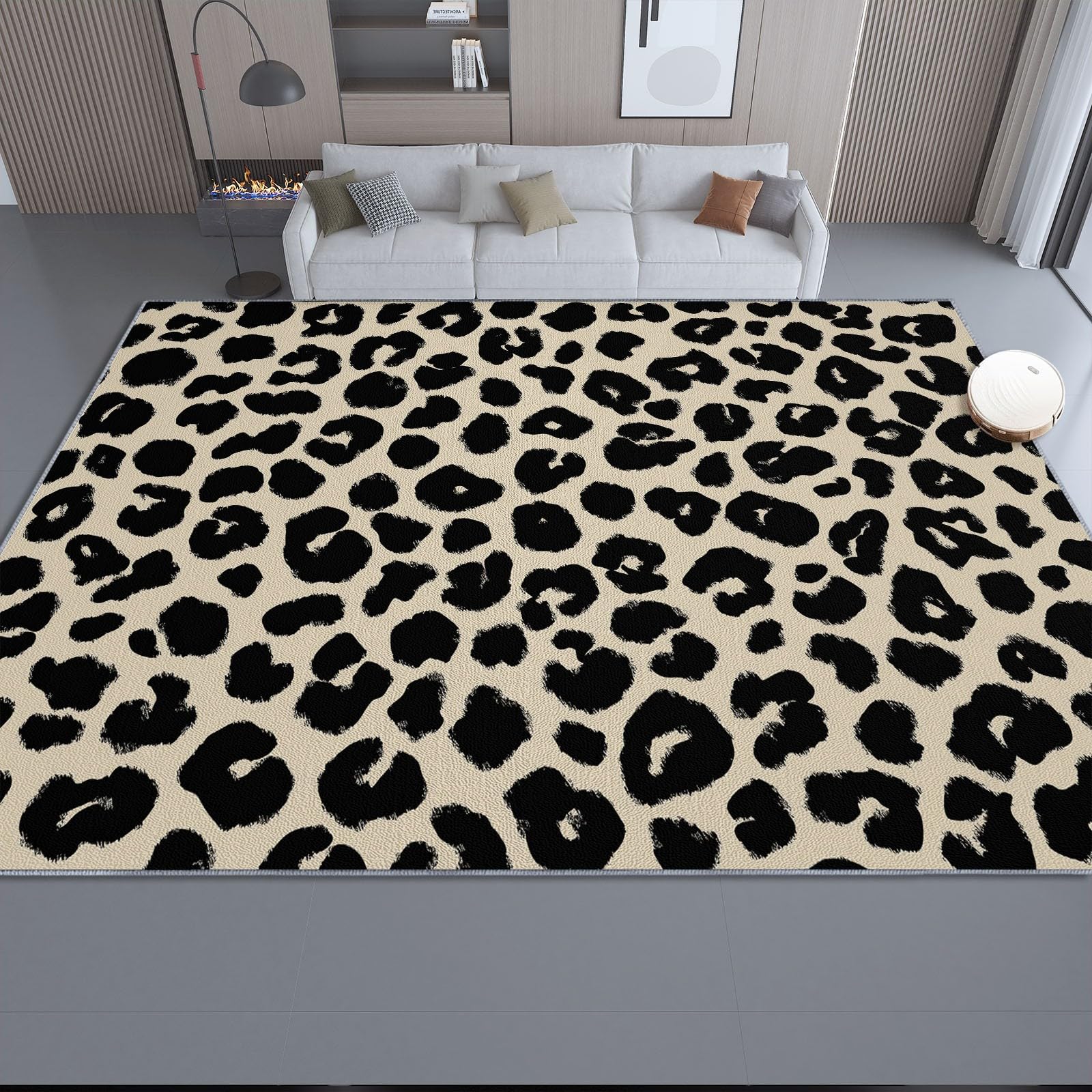 Waschbar Teppiche Indoor, Modern Modisch Schick Leopardenmuster Teppich Bodenmatte für Wohnzimmer Schlafzimmer, Rutschfester Teppich 120 x 180 cm für Flur, Eingang & Esszimmer, Beige