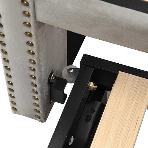 Miniatura 27 de Sofá cama tapizado de tamaño individual con nido desplegable, sofá cama extensible de terciopelo con respaldo copetudo, marco de sofá cama