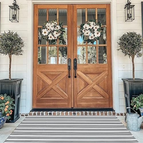 Miniatura 118 de CAINANEL Alfombra de exterior a rayas blancas y negras de 27.5 x 43 pulgadas, tapete de algodón tejido a mano para interiores y exteriores