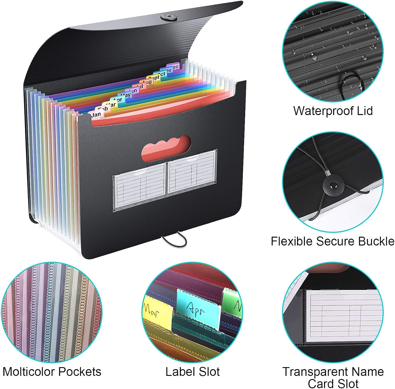 Accordian File Organizer,12 Pockets Expanding File Folder with Expandable Cover, Portable Filing Box Desktop Accordion Plastic Folders, Colored Paper/Document/Coupon/Receipt Organizer(A4/Letter Size)