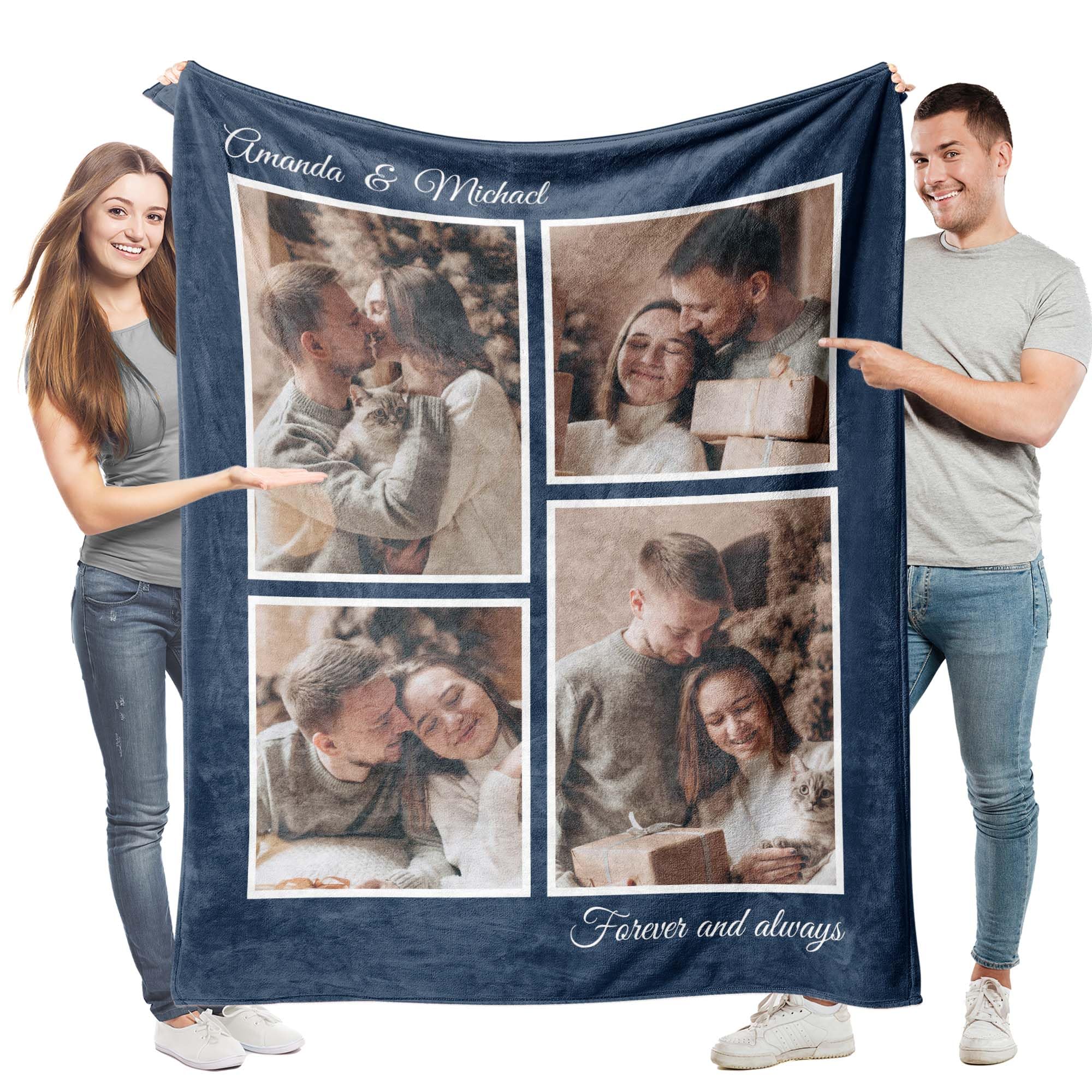 Easycosy Personalized Blanket with Photo and Text Plaid Throw Gift Idea for Couples, Ultra Soft Flannel for Him and Her Upgrade to Sherpa