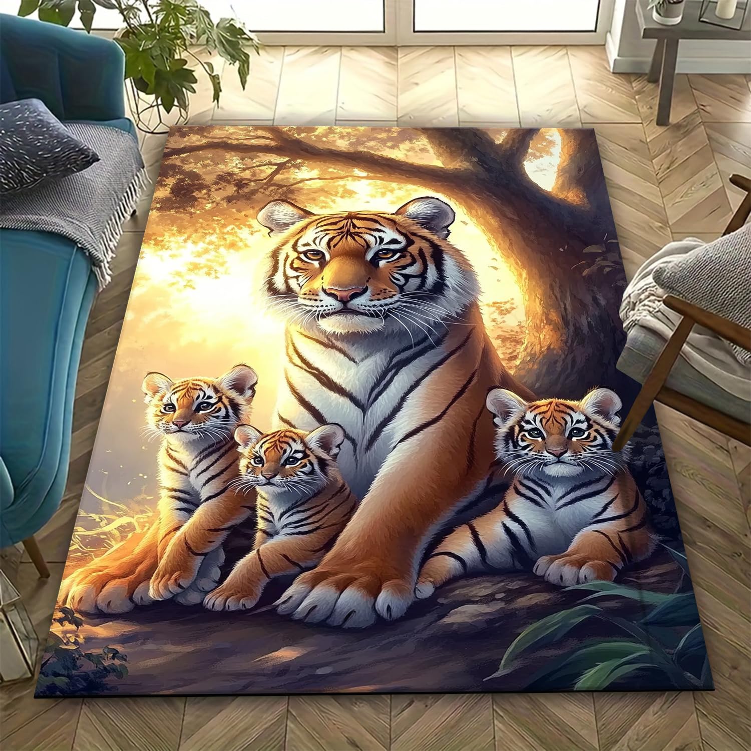 Tapis tigre 200x300 cm antidérapant et lavable pour chambre d'enfant
