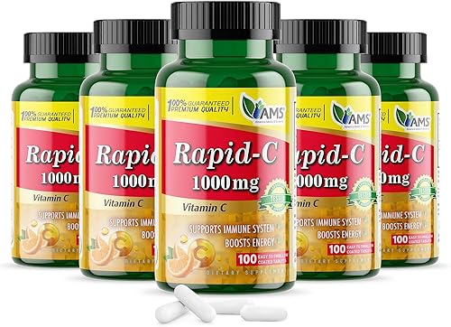 America Medic & Science Rapid-C - Suplemento de vitamina C de 1000 mg (paquete de 5 100 tabletas), refuerzo de energía, apoyo diario del sistema