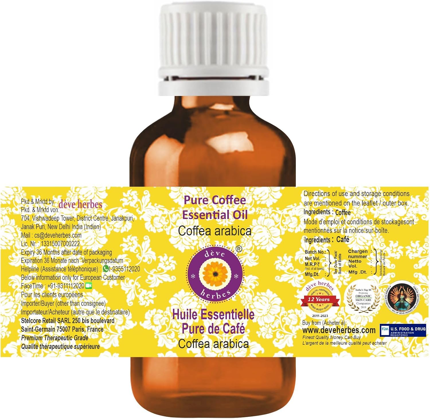 dève herbes Coffee Essential Oil (Coffea Arabica) Pure | Non-Sticky | Non-Greasy | Lightweight | Men & Women | All Skin Types | Steam Distilled 5ml (0.16 oz) image 2