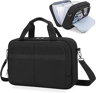 Accordion File Organizer with Lockable Zipper, Expanding File Folder Document Bag for A4 / Letter Size Files, Black (Empty Bag, Patent Design)