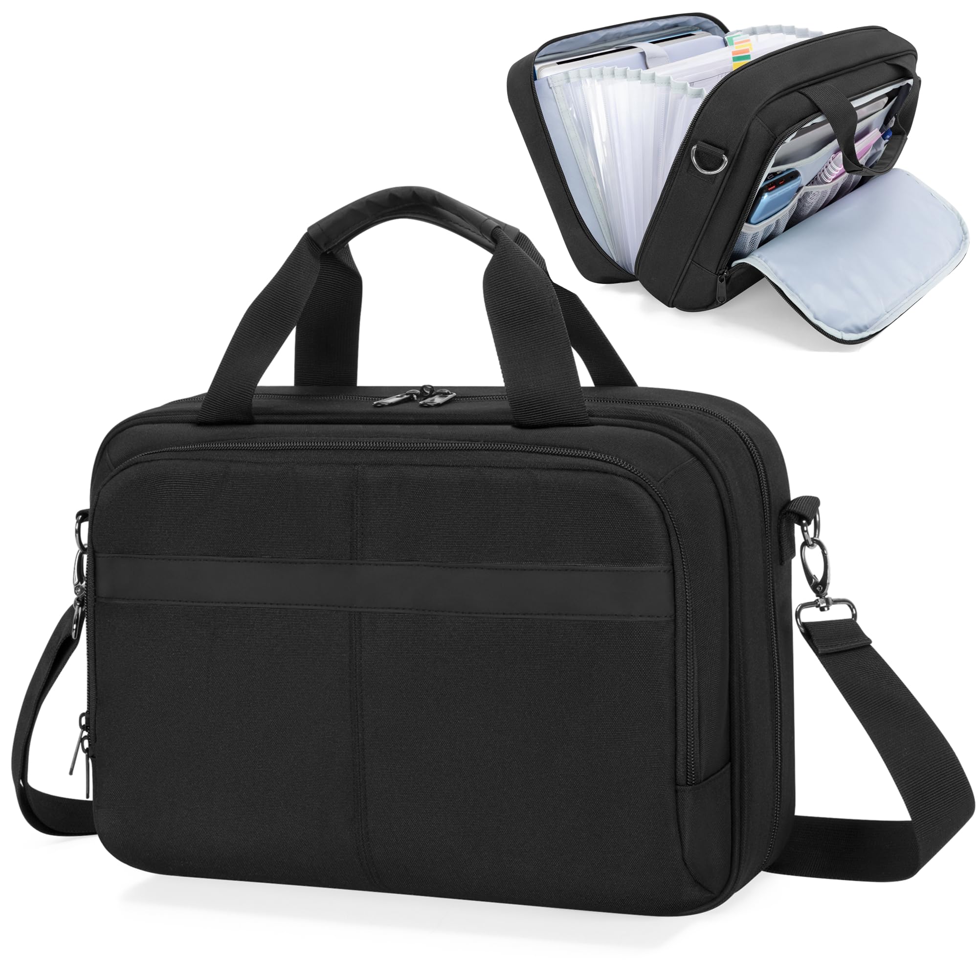 Prokva Accordion File Organizer with Lockable Zipper, Expanding File Folder Document Bag for A4 / Letter Size Files, Black (Empty Bag, Patent Design)