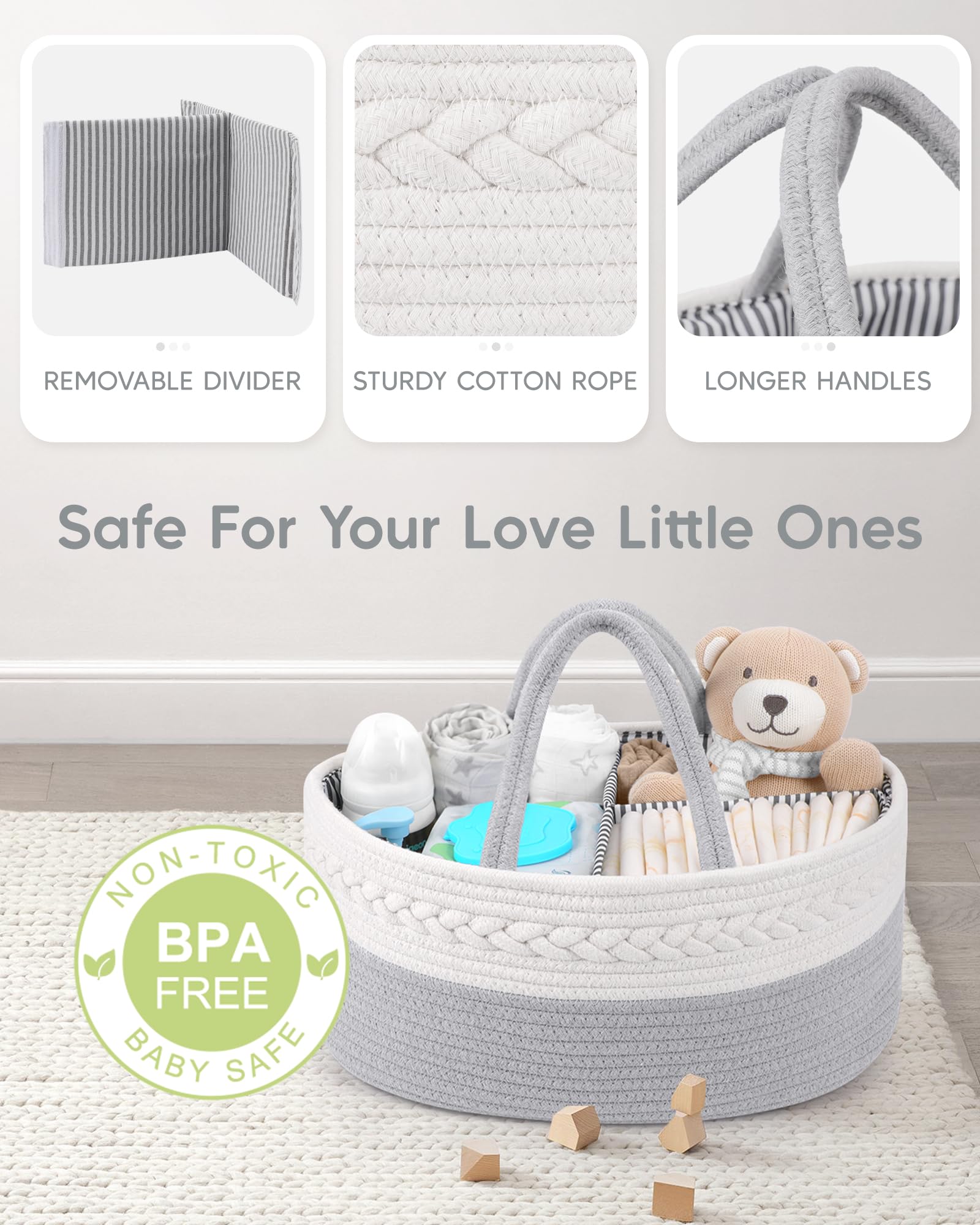 Maliton Cestino Porta Pannolini | Cesto Prodotti Neonato | Organizer Fasciatoio | Porta Oggetti Nascita | Grigio XL