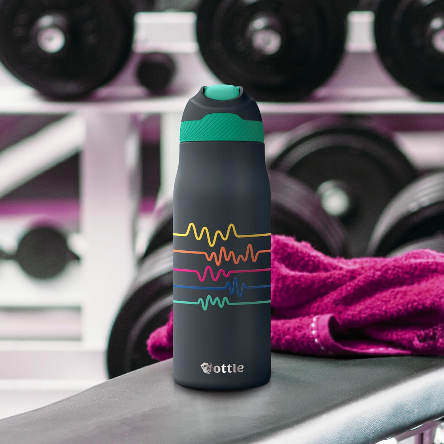 Ottle Cove Cruiser Stainless Steel Water Bottle - 24 oz Insulated Flask with Leak Proof Lid BPA-Free - Reusable Gym Water Bottle for Travel, Camping & Sports - Electro Beats