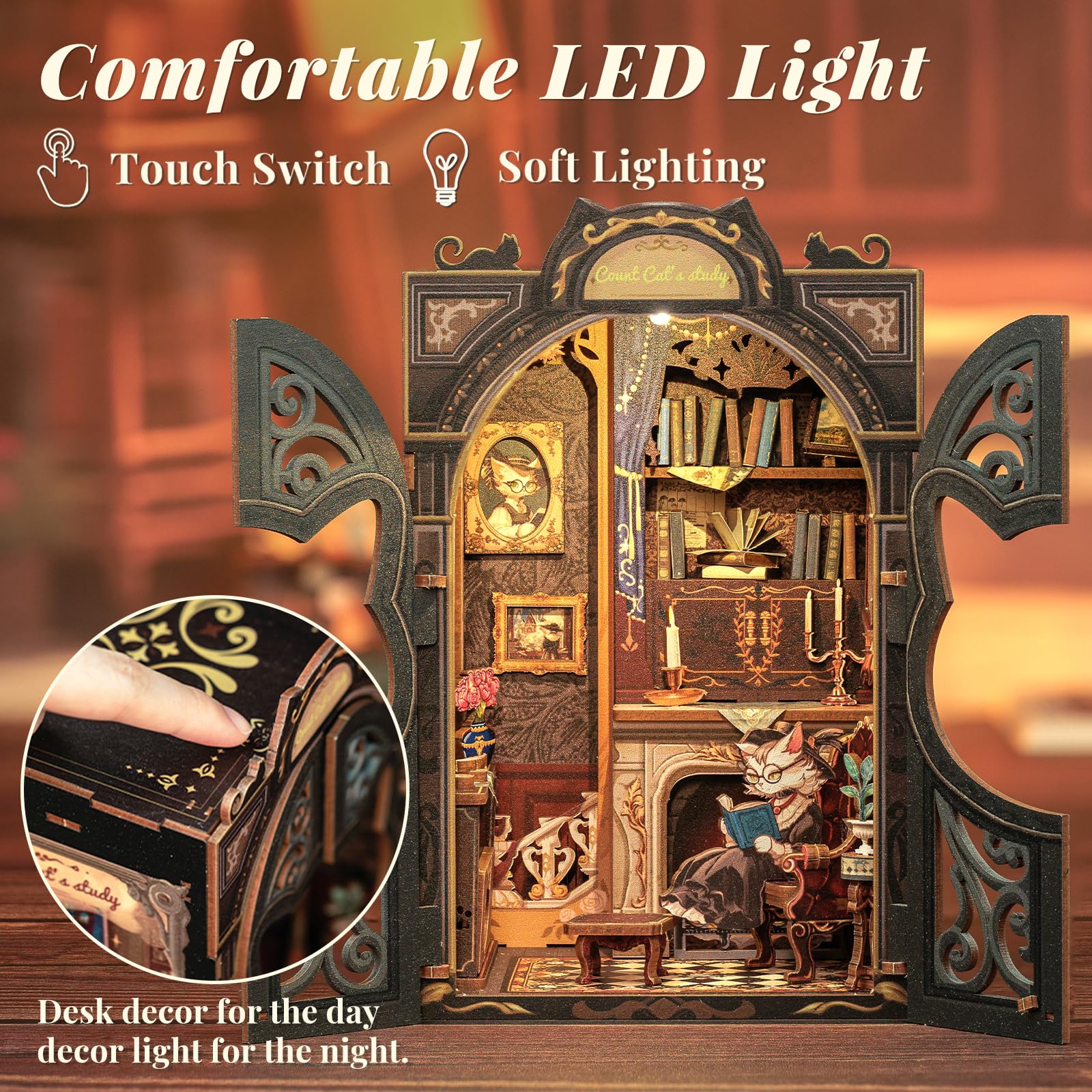 Fsolis Book Nook Kits for Adults 3D Wooden Puzzles Book Nook - Image 3