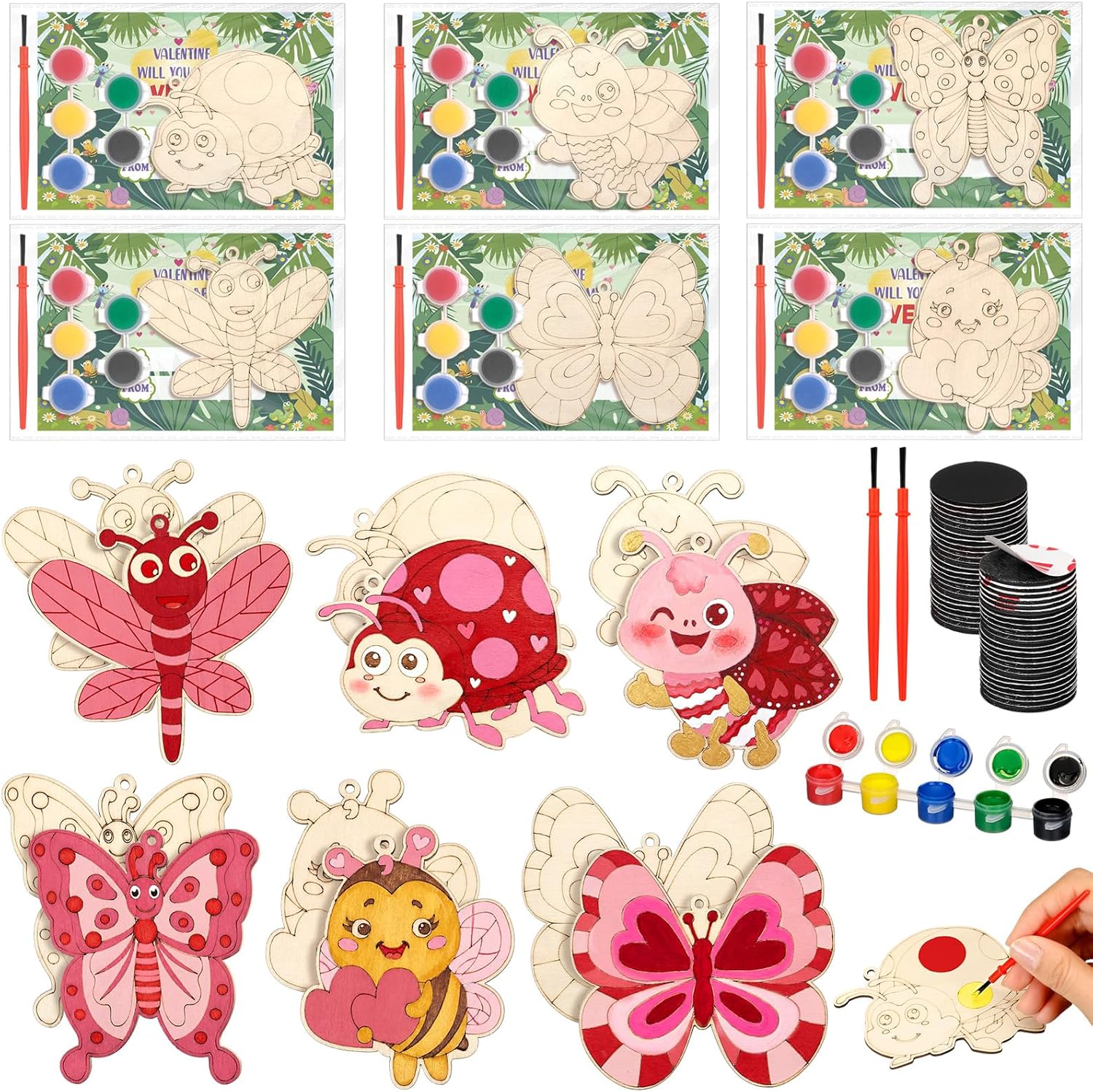 Kathfly 24 Pack End of Year Student Gifts from Teacher End of Year Craft Kit for Kids Safari Animals Classroom Gifts Wooden Magnet Painting Craft with Cards DIY School Gift for Preschool Girls Boys