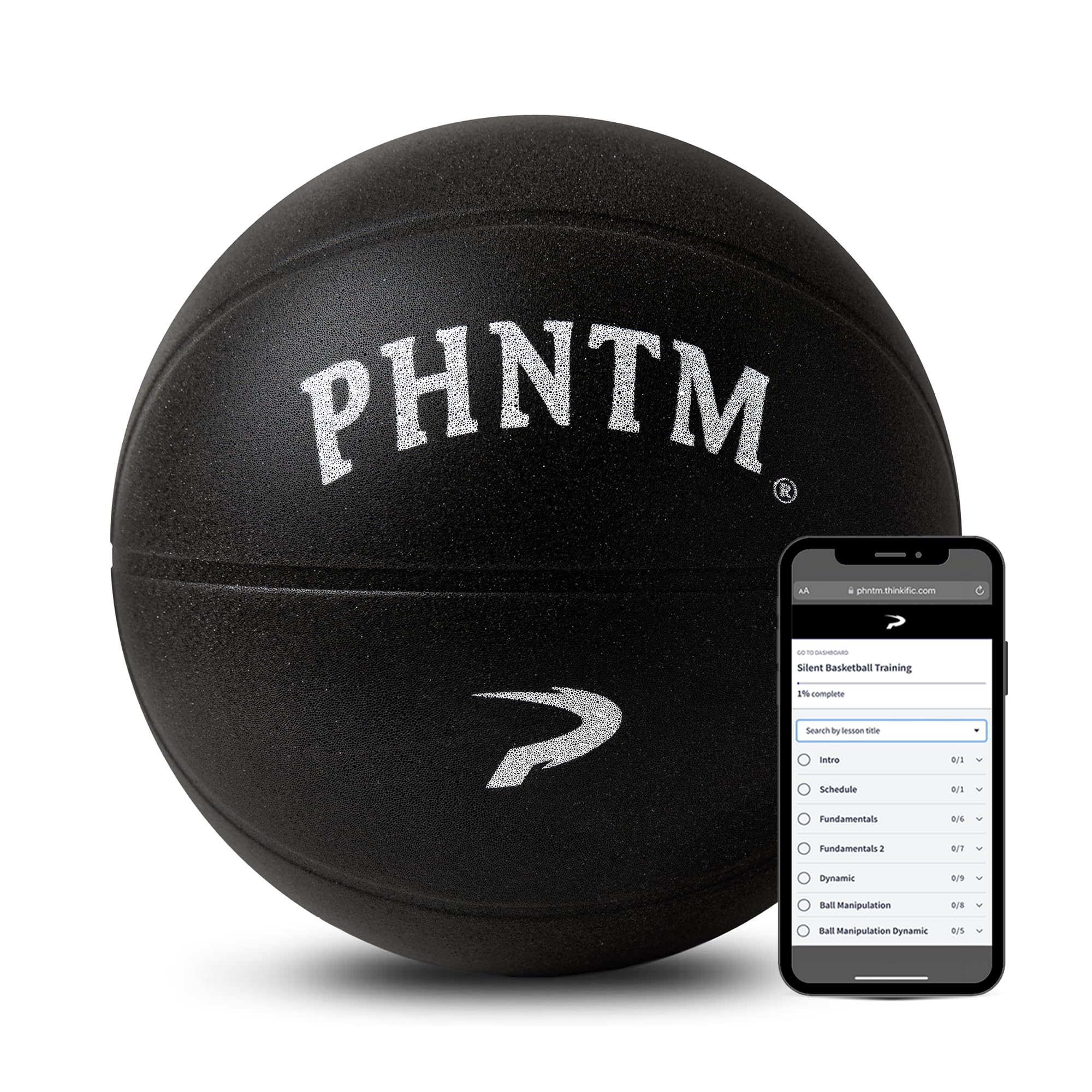 PHNTM Silent Basketball - Official Regulation Size 7 (29.5“) - Premium Foam Airless Basketball Quiet Indoor Dribbling for Kids & Adults with Free Digital Training Program Included to Improve Handles