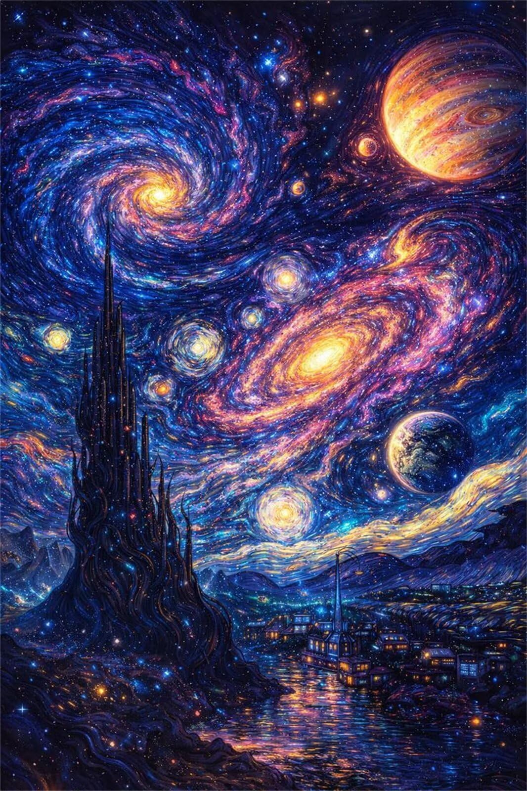 Puzzle de 1500 Piezas para Adultos - Noche Estrellada Ciudad - Rompecabezas Premium con Reverso de Letras para Clasificación, Regalo de Gama Alta para Aficionados, 87x57 cm