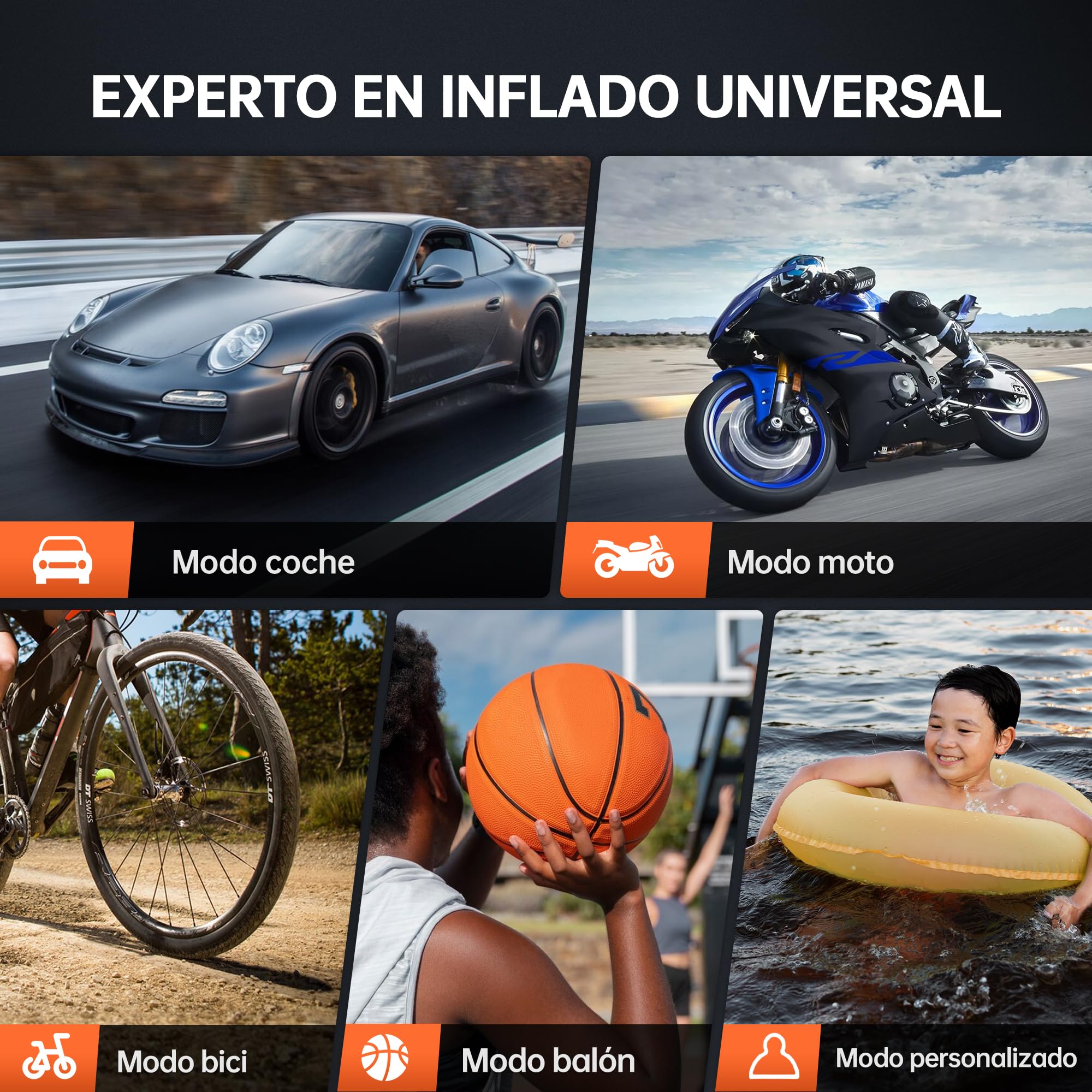 Inflador de Neumáticos 150 PSI – Compresor de Aire Portátil e Inalámbrico con Pantalla Digital, Luz LED, Apagado Automático y Batería Recargable 10000 mAh para Coche, Moto y Bicicleta