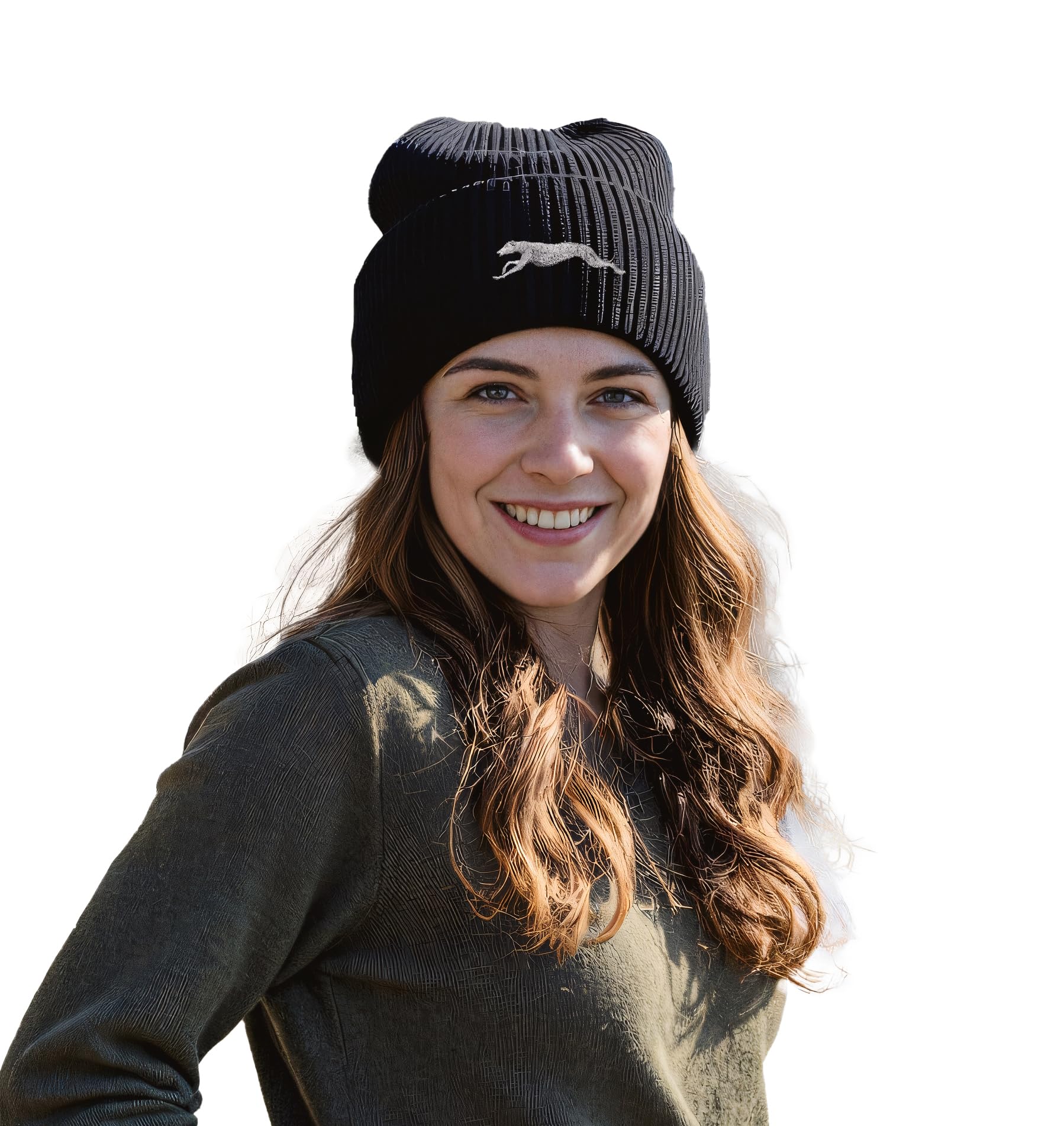 The House Of Dog: Greyhound Lurcher Owner Gift. Oversized Cuffed Beanie Ski Hat. Black
