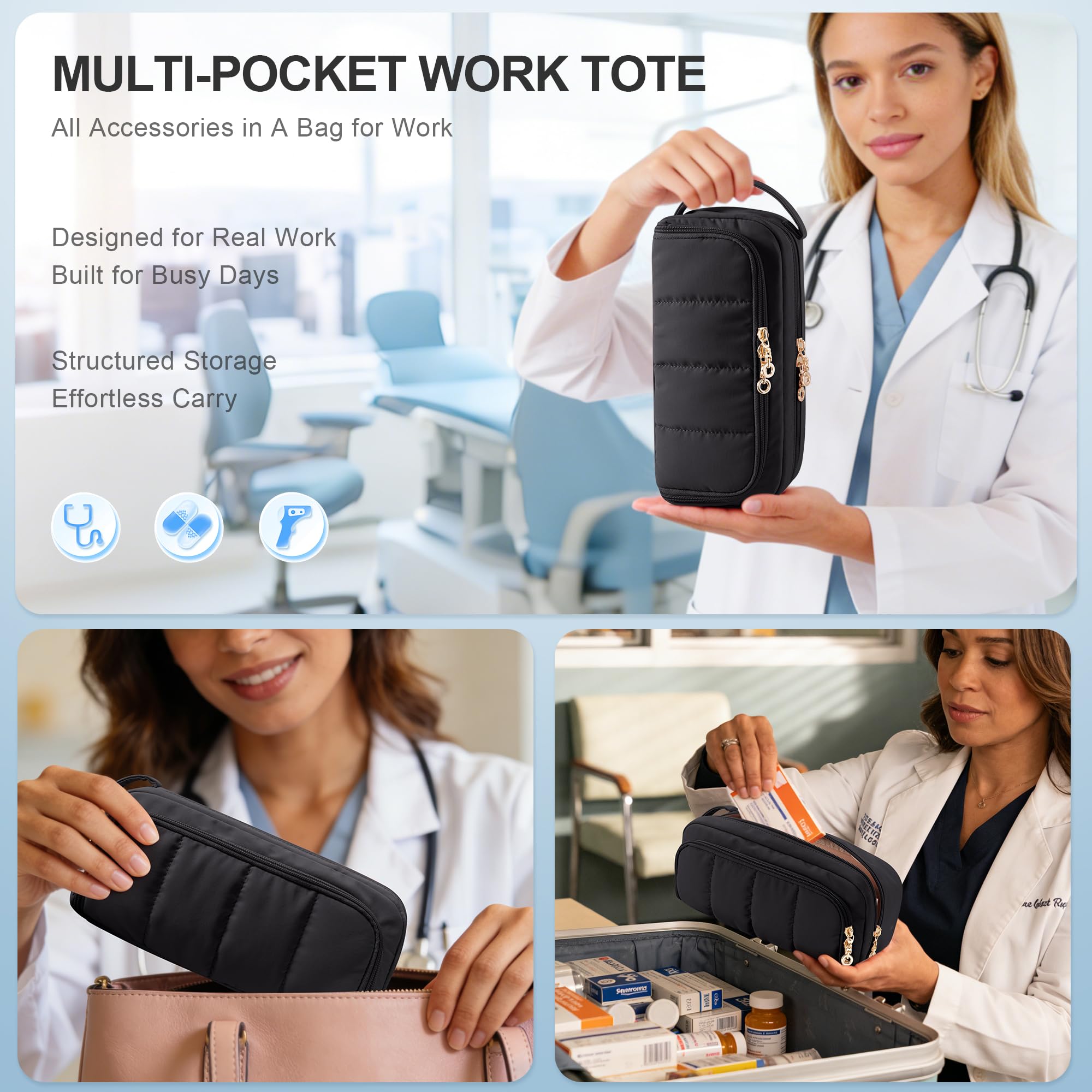 Trunab Stethoskop-Hülle, kompatibel mit 3M Littmann/MDF/ADC und den meisten Typen, hält zwei Stethoskope, mit Inneneinteilungen und Netztaschen für zusätzliches Zubehör, für Krankenschwestern, Ärzte