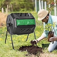 Vista 2 de Tumbling Compost Bin Outdoor 360° Dual Chamber Rotating Composter 43 Gallon, Green