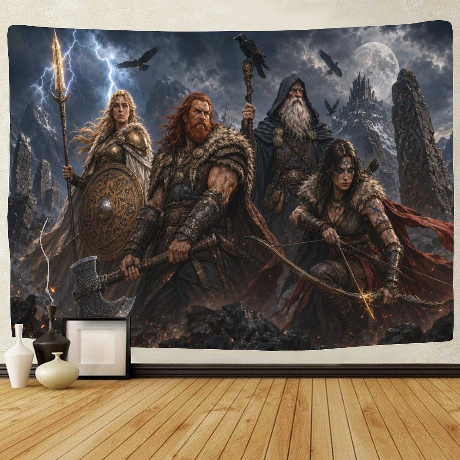 ASDFGHJKLZA Norse Mythology Viking Warriors 3D Print Wall Hanging Decor Tapestry Wall Art Decor Tapestries Poster Home Decoration Bedroom Dorm 150cmx200cm