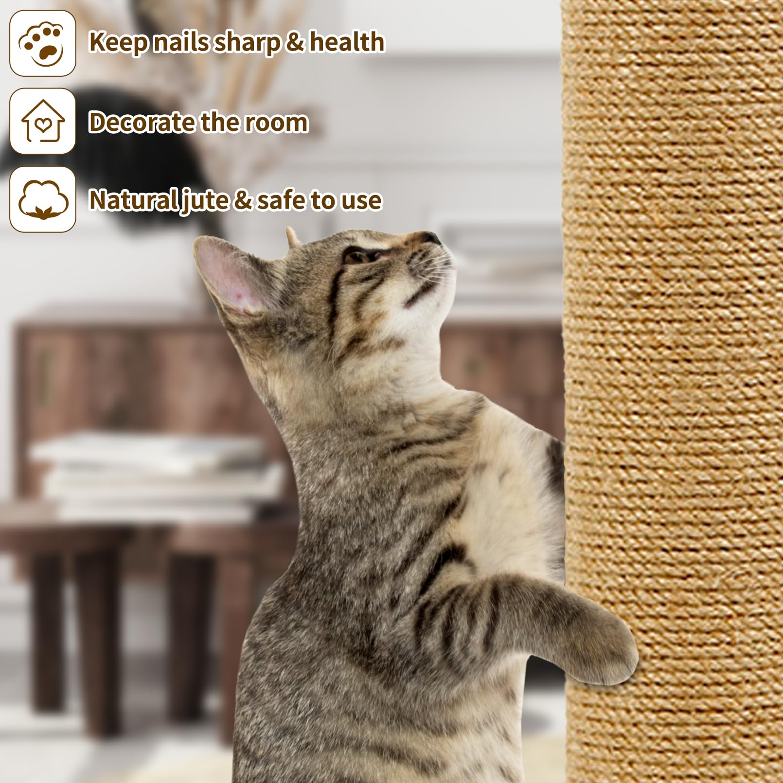 Poste rascador de repuesto para gatos de 15.7 pulgadas, sisal natural, extensión de repuesto para gatos, árbol, bricolaje, manualidades, repuesto de poste de cuerda de cáñamo, perca de escalada (4
