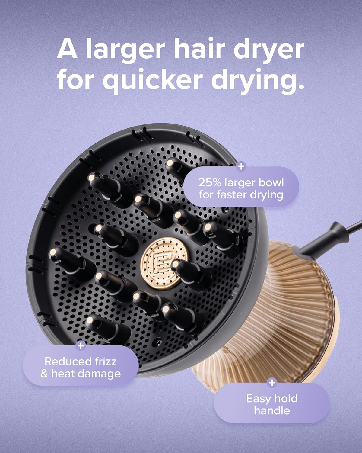 Bellissima Diffon Supreme Diffuser & Curly Hair Dryer - XL Diffuser for Long Waves, Curls, Coils - Cool Button - Anti-Frizz Technology