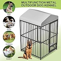 Vista 2 de Jaula para perros de 4 x 4 x 6 pies, jaula de metal resistente con cubierta superior impermeable, cuenco giratorio de acero inoxidable para todas