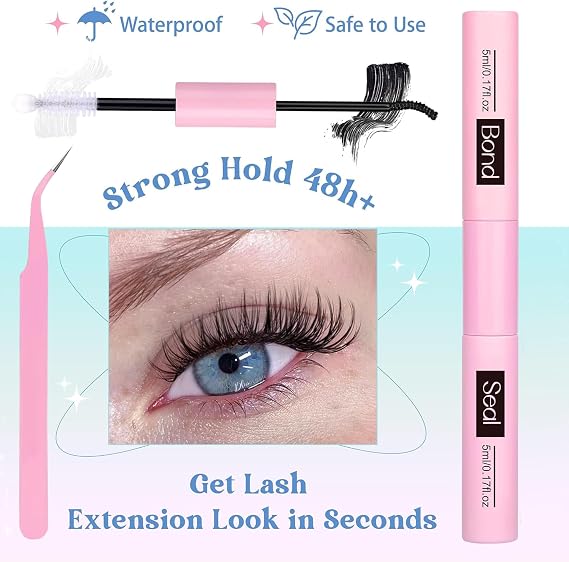 Lash Clusters Wispy 384pcs Eyelash Clusters 8-16mm Cluster Eyelash Extensions Natural Volume Lash Bond and Seal Tweezer DIY Individual Lashes Clusters with Soft Thin Band(D04-Plus-Kit)