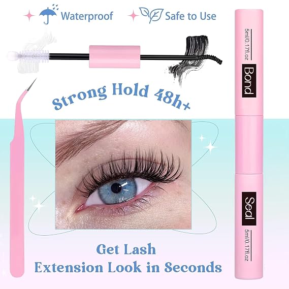 Lash Clusters Wispy 384pcs Eyelash Clusters 8-16mm Cluster Eyelash Extensions Natural Volume Lash Bond and Seal Tweezer DIY Individual Lashes Clusters with Soft Thin Band(D04-Plus-Kit)