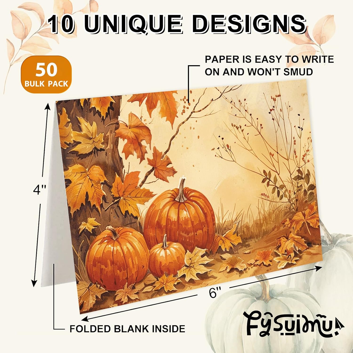 FYSUIMU 50 Pack Thanksgiving Fall Cards Boxed Truck Pumpkin Leaves Greeting Cards with Envelopes Stickers Glue Stick Autumn Blank Note Card for Thanksgiving Harvest Party Supplies, 4 x 6 Inch